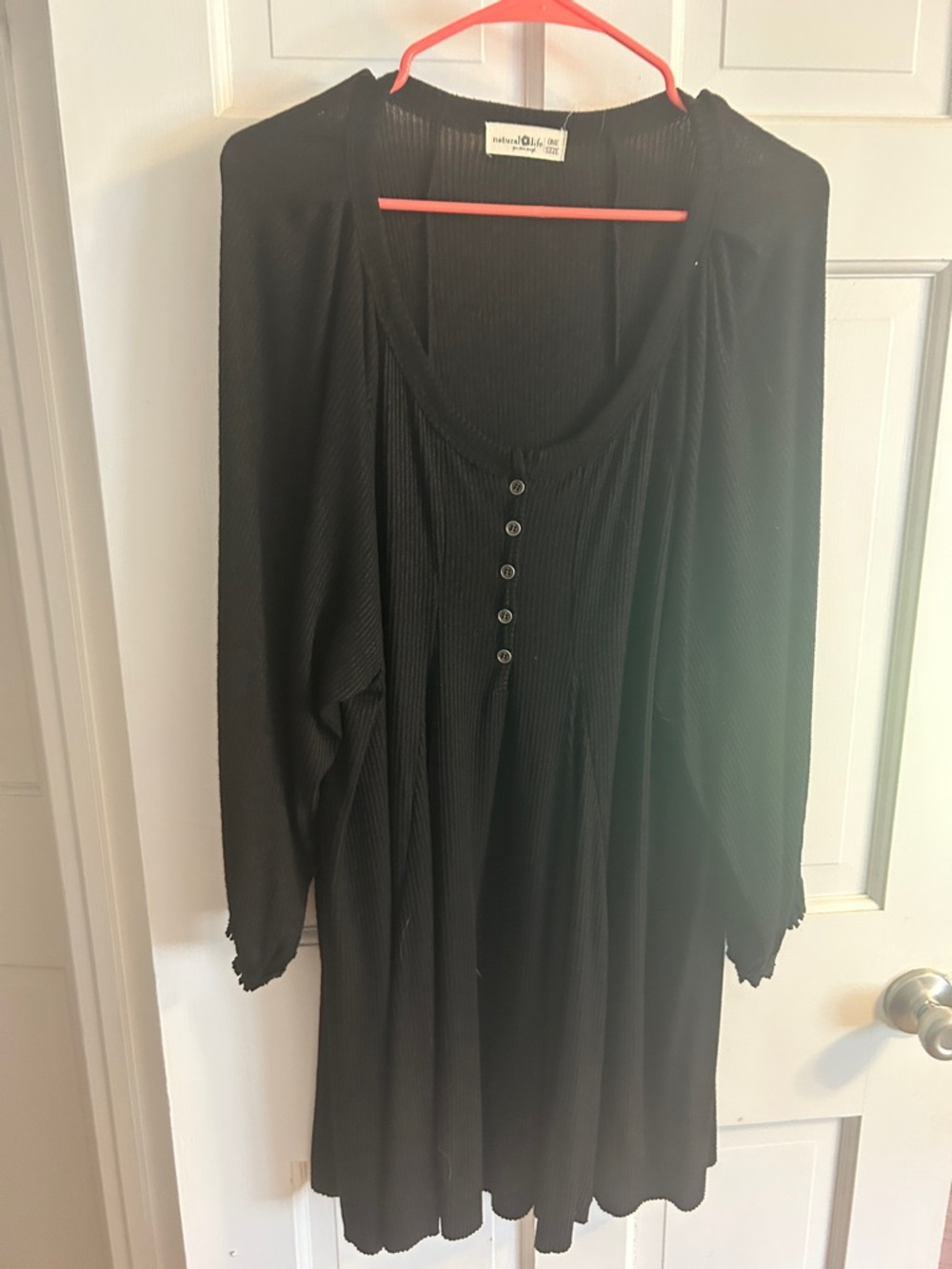 NATURAL LIFE Black Ribbed Button-Front Women's Dress